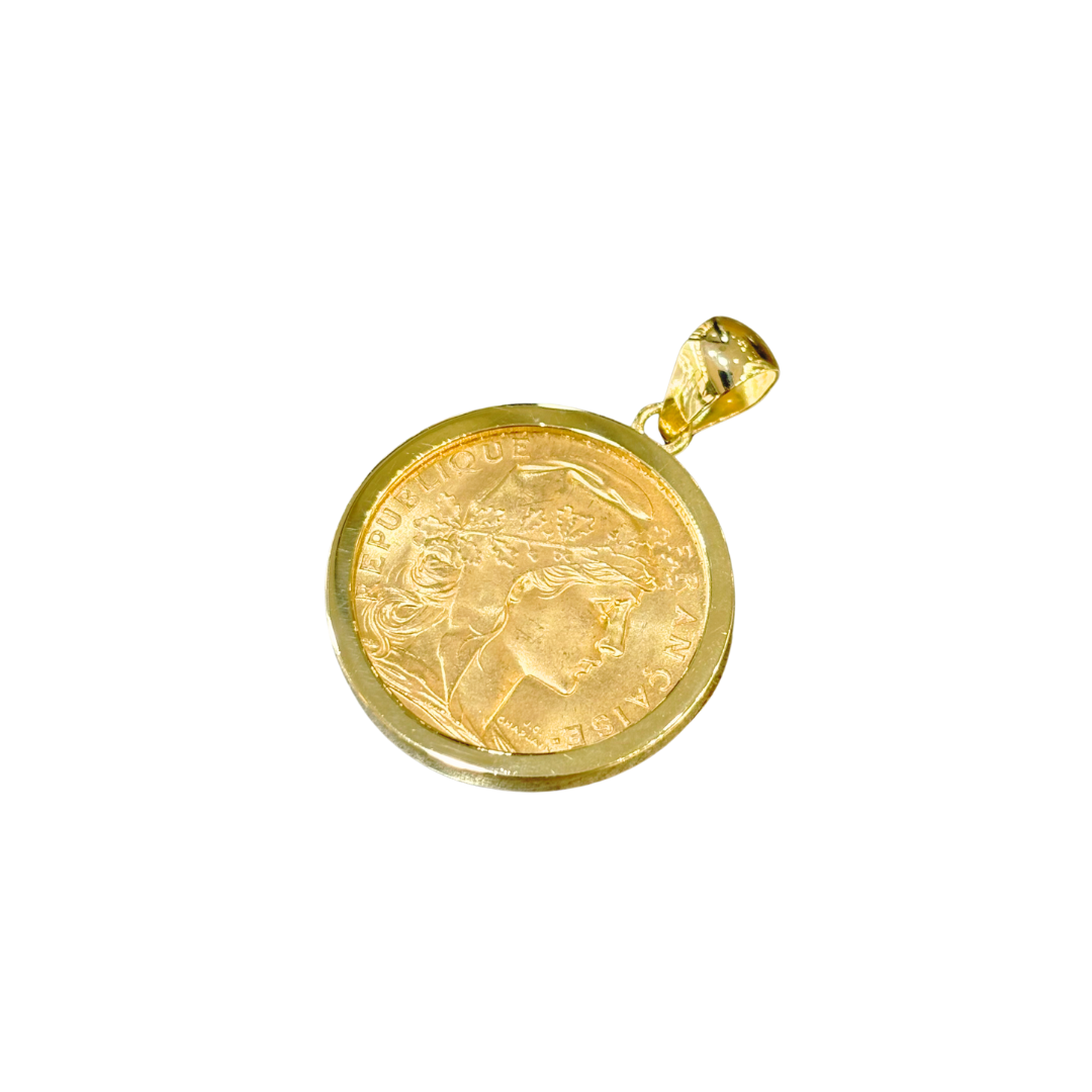 Pendentif Pièce - Or Jaune 750 & Pièce Or 20 Francs Marianne Coq