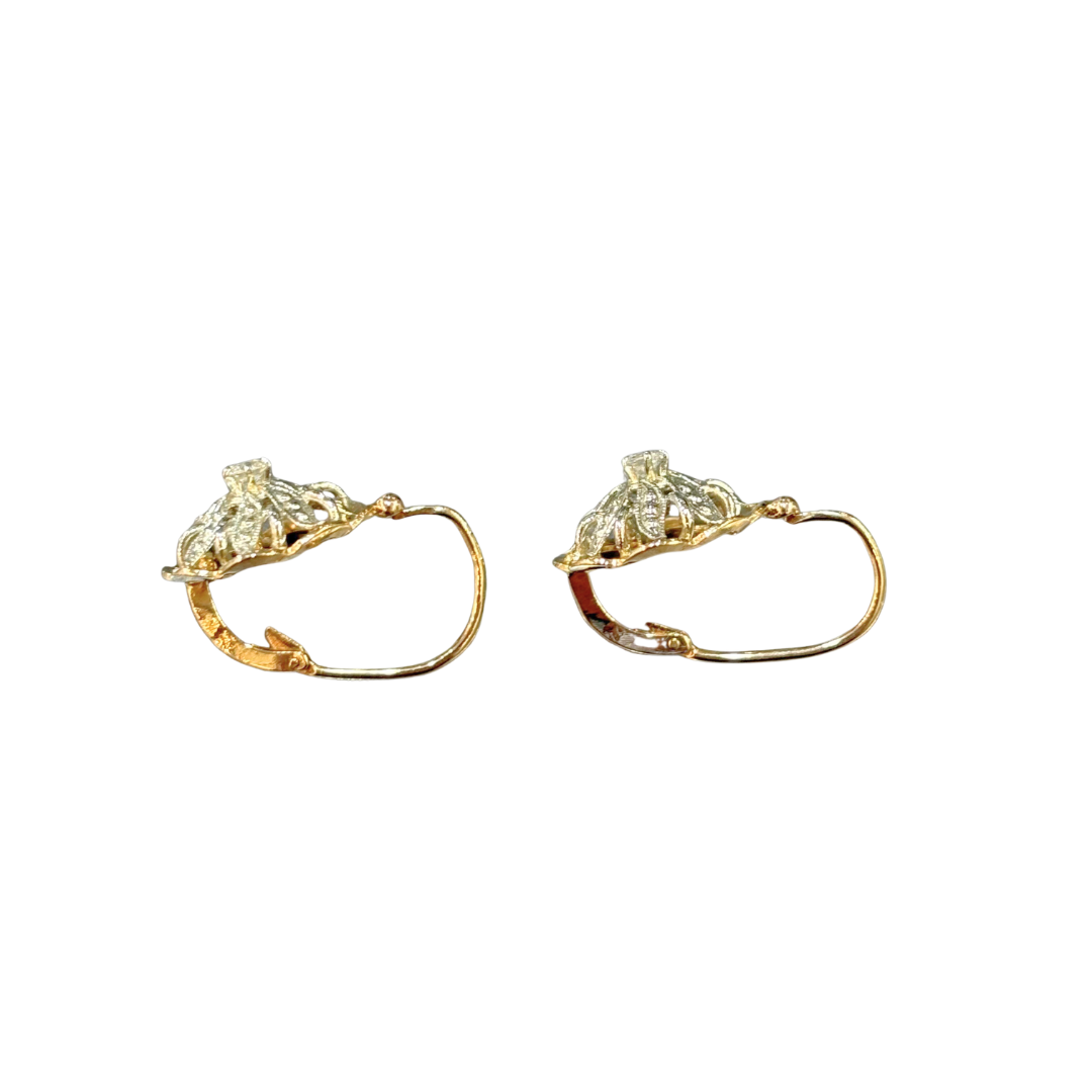 Boucles D'oreilles Vintage - Or Jaune/Blanc 750 & Diamants