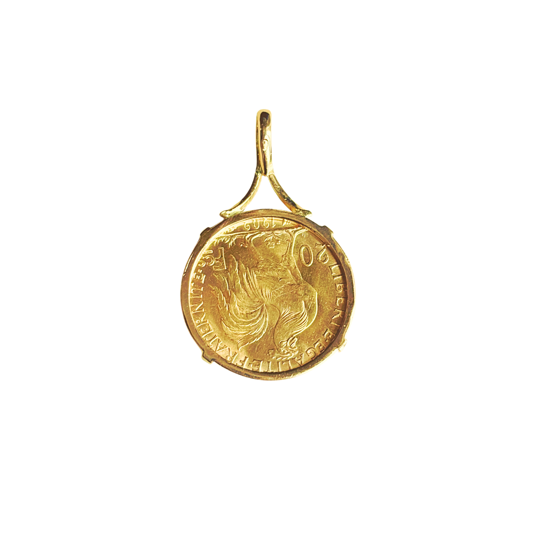 Pendentif Pièce - Or Jaune 750 & Pièce 20 Francs Marianne Coq