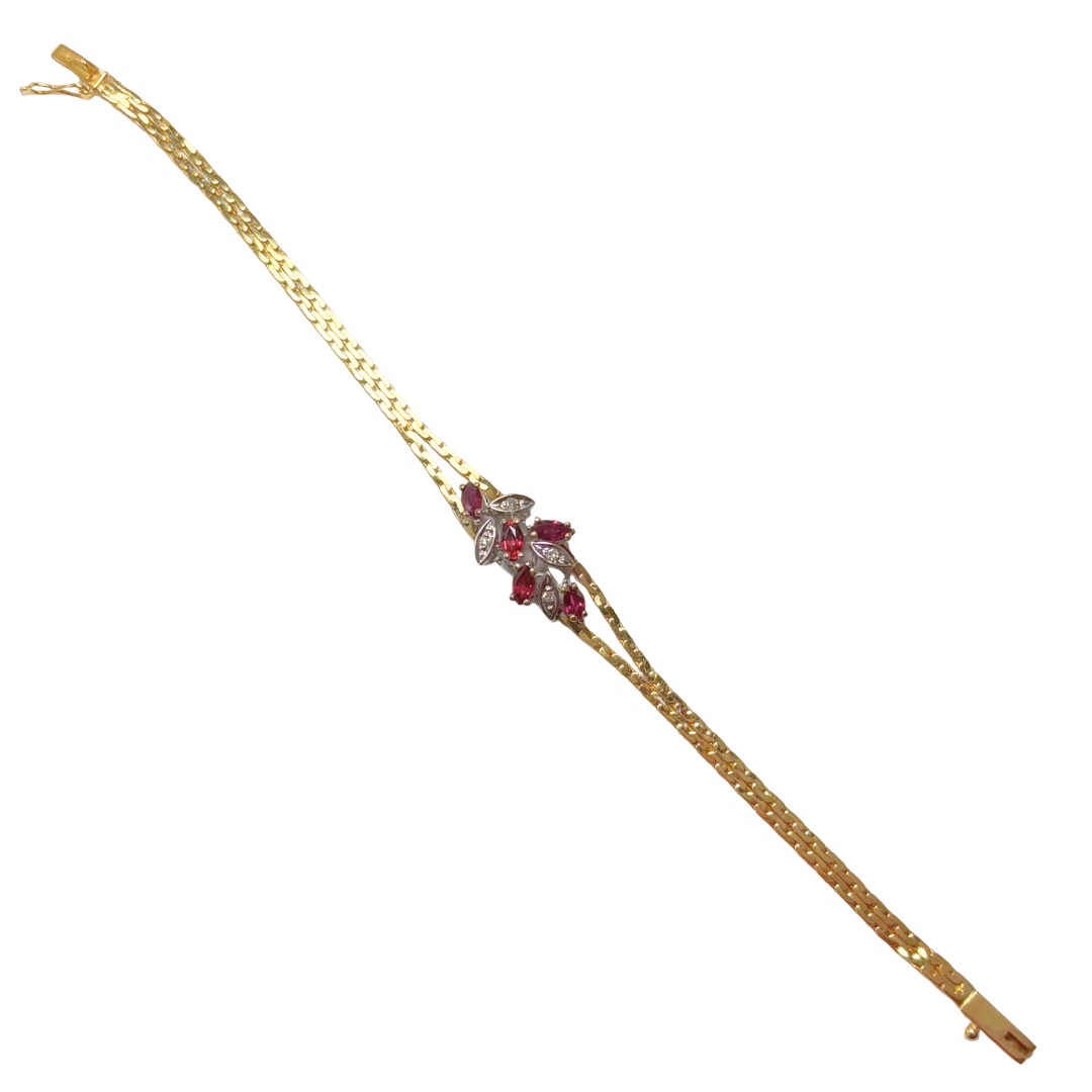 Bracelet Floral Vintage - Or Jaune/Blanc 750 Rubis & Diamants