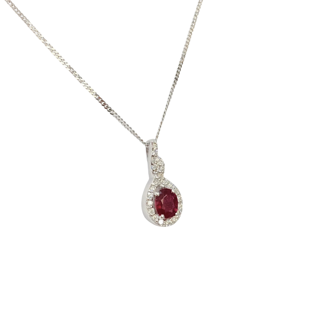 Collier Marguerite - Or Blanc 750 Rubis & Diamants