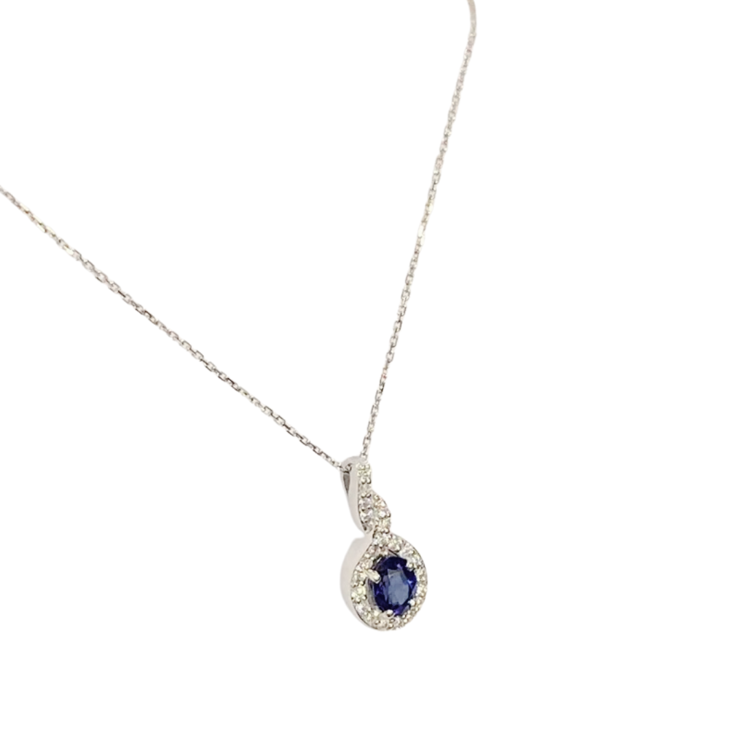 Collier Marguerite - Or Blanc 750 Saphir & Diamants