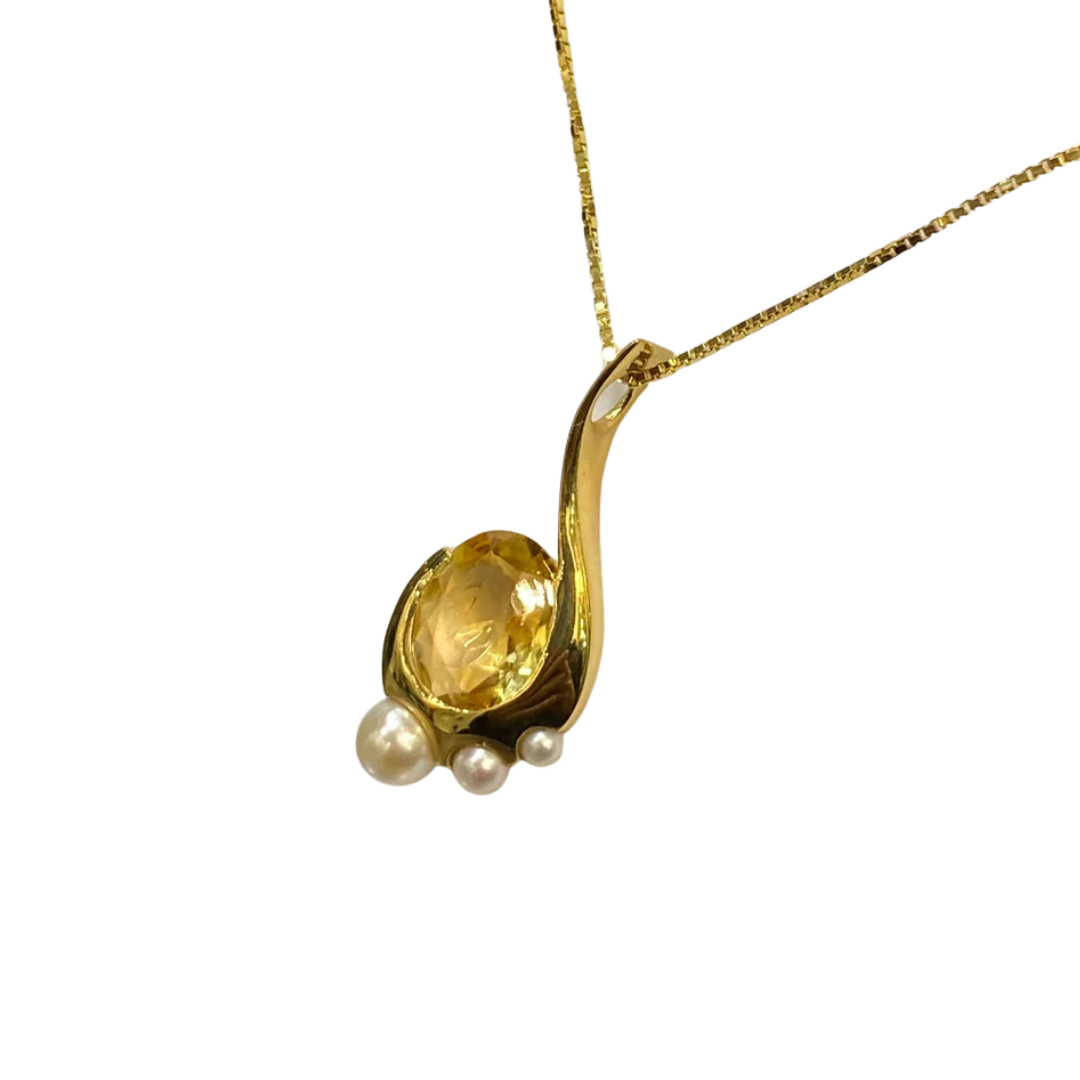 Collier Pazu - Or Jaune 750 Citrine & Perles Naturelles