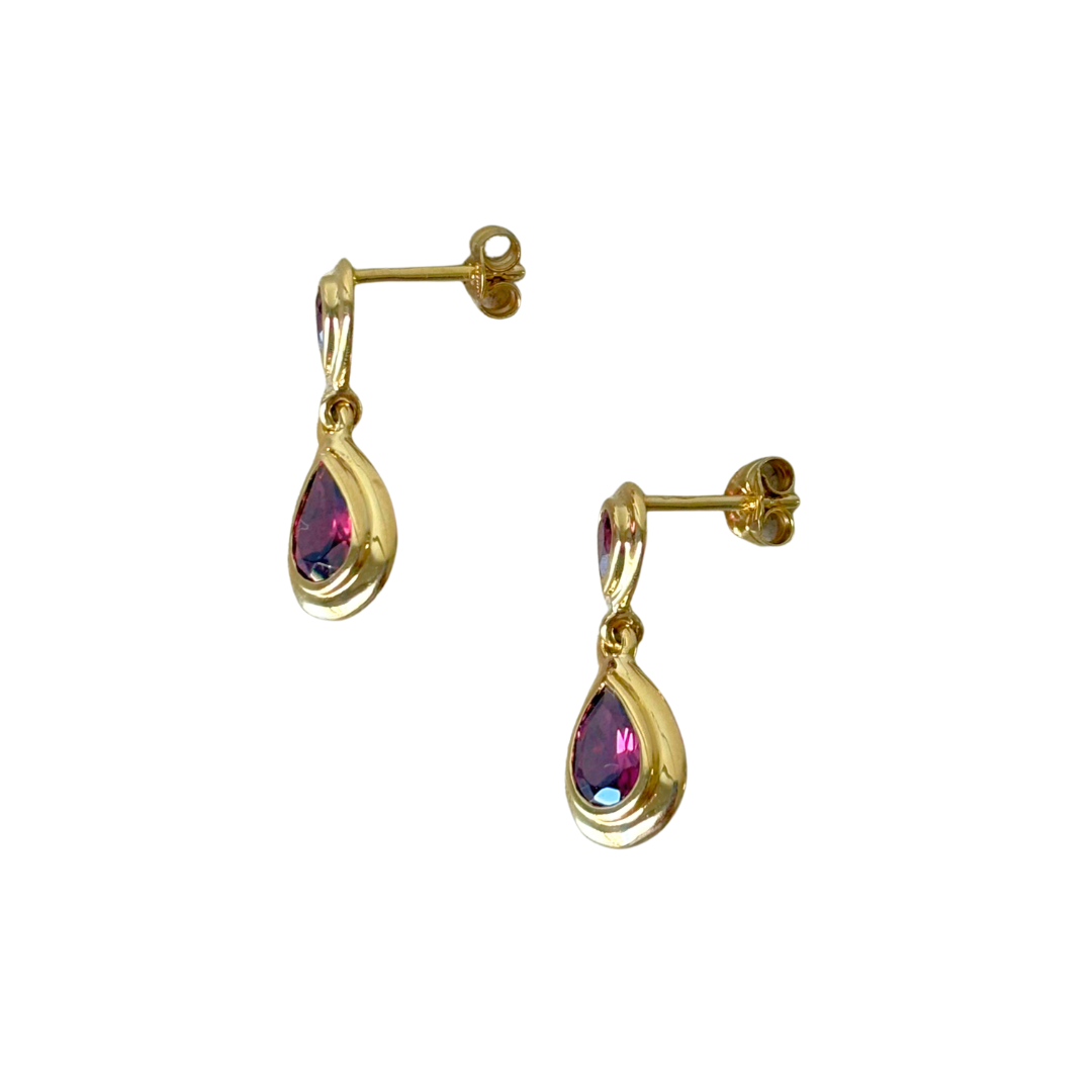Boucles D'oreilles Pendantes - Or Jaune 750 & Grenats