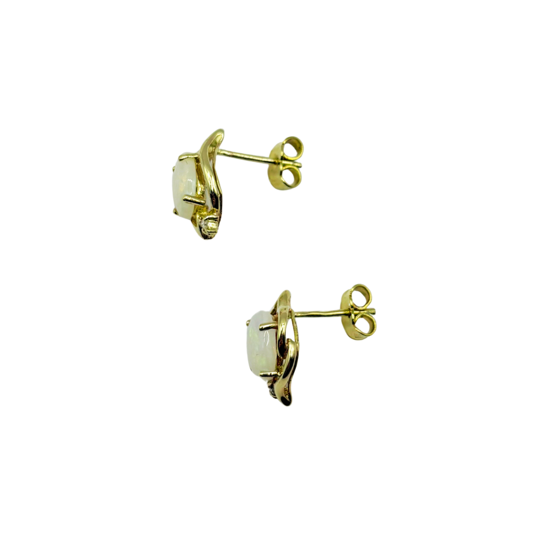 Boucles D'oreilles Vintage - Or Jaune 585 Opales & Diamants