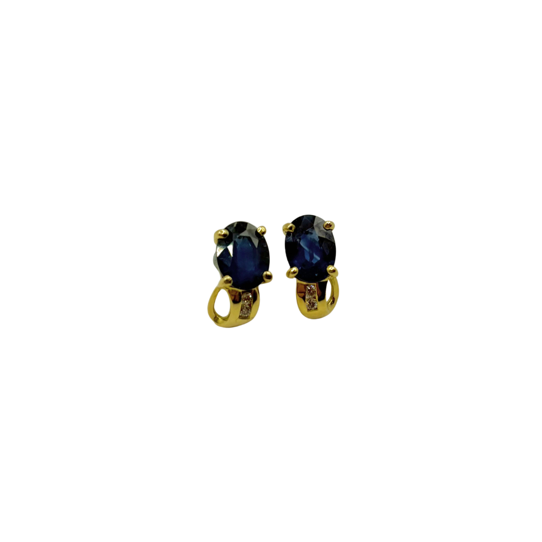 Boucles D'oreilles - Or Jaune 750 Saphirs & Diamants