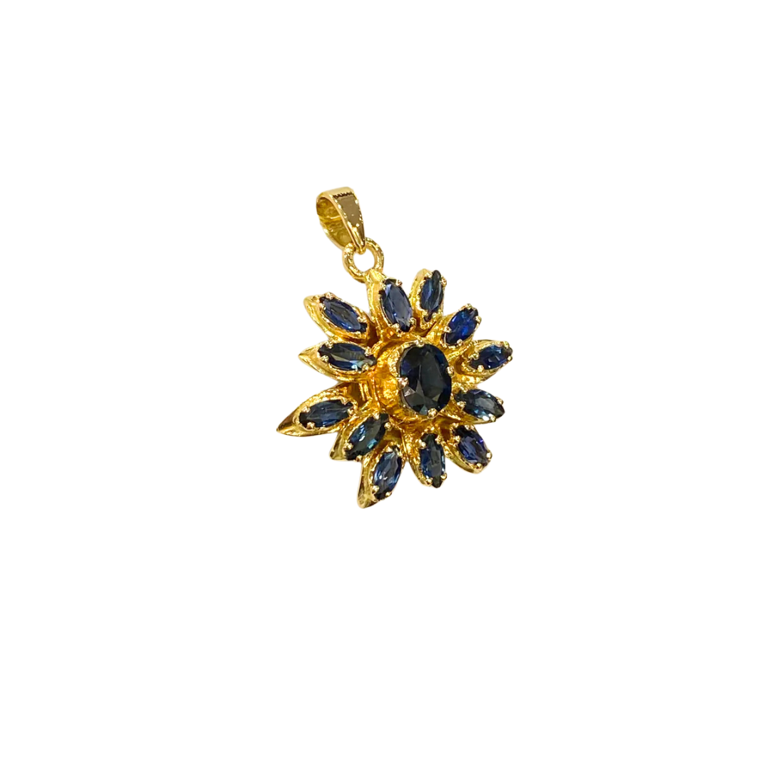 Pendentif Soleil Vintage - Or Jaune 750 & Saphirs