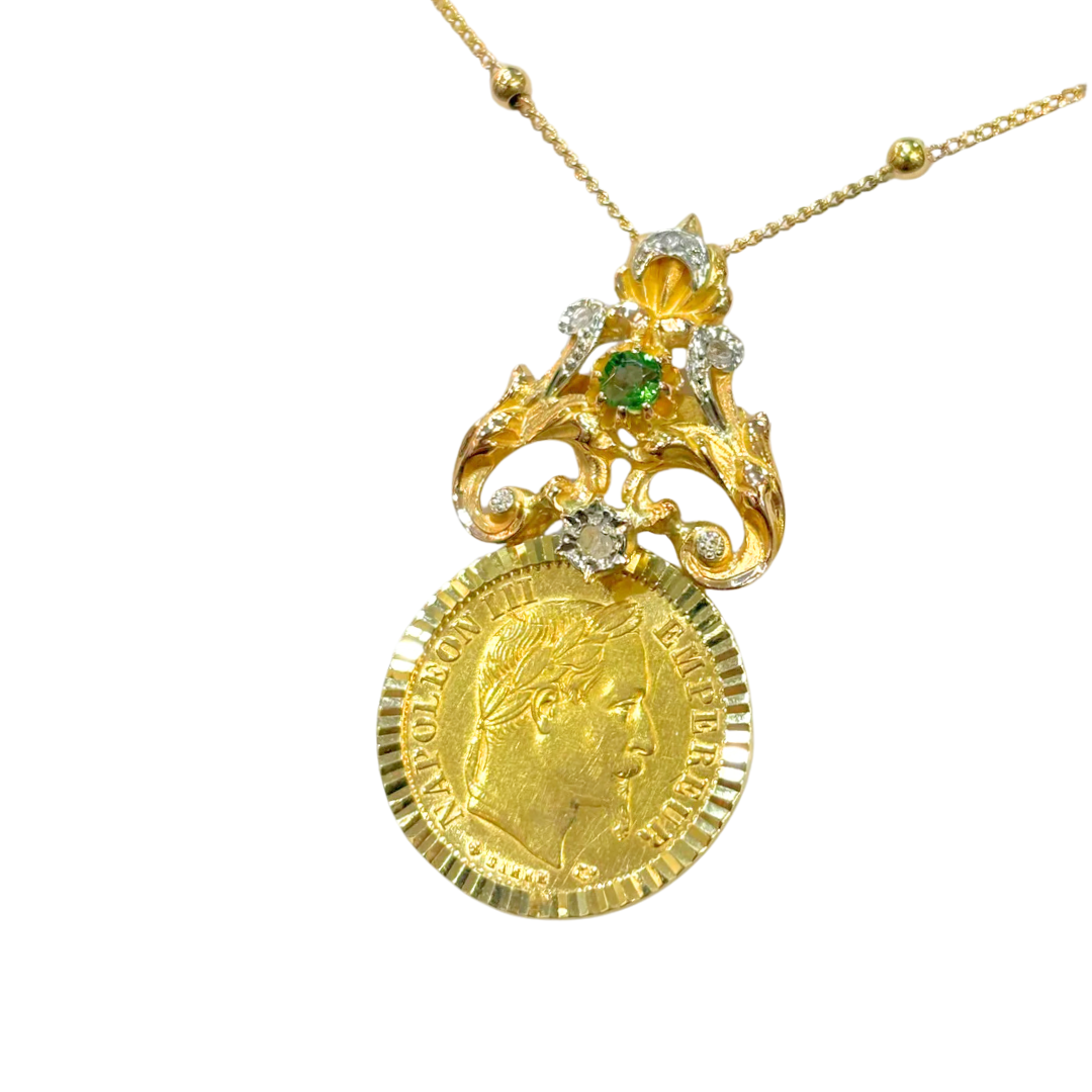 Collier Pièce - Or Jaune 750 Pièce 10 Francs Napoléon & Diamants