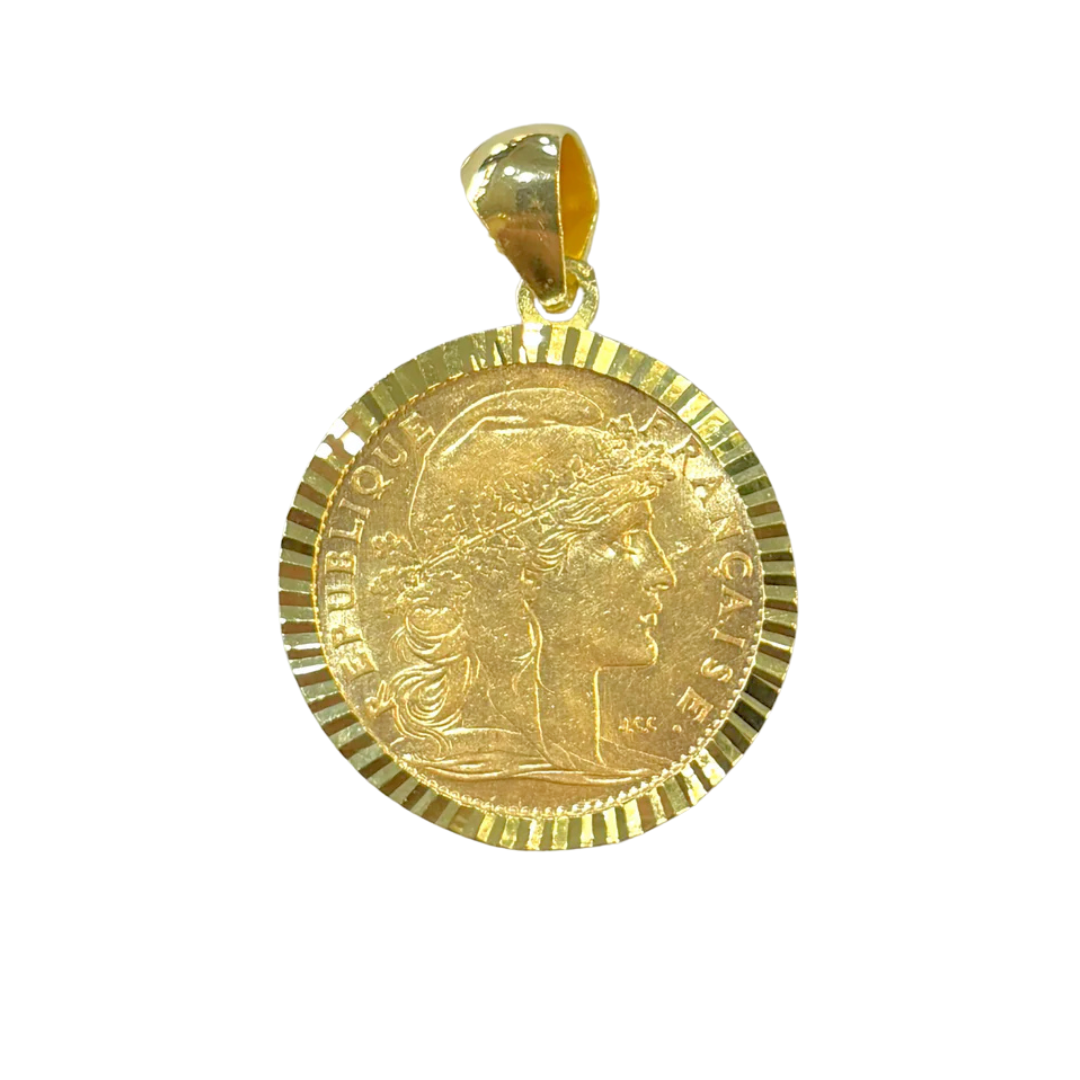 Pendentif Pièce - Or Jaune 750 & Pièce 10 Francs Marianne Coq