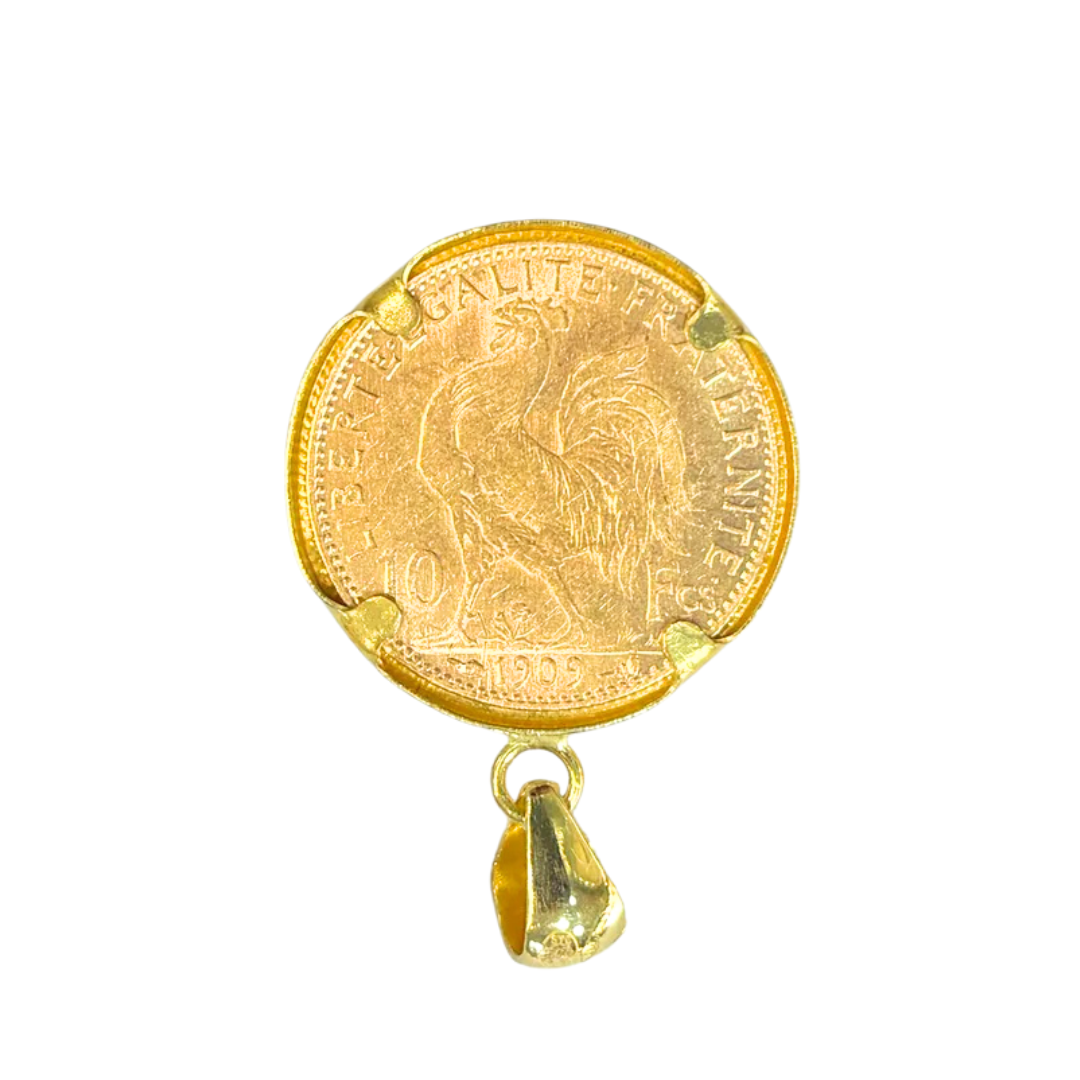 Pendentif Pièce - Or Jaune 750 & Pièce 10 Francs Marianne Coq