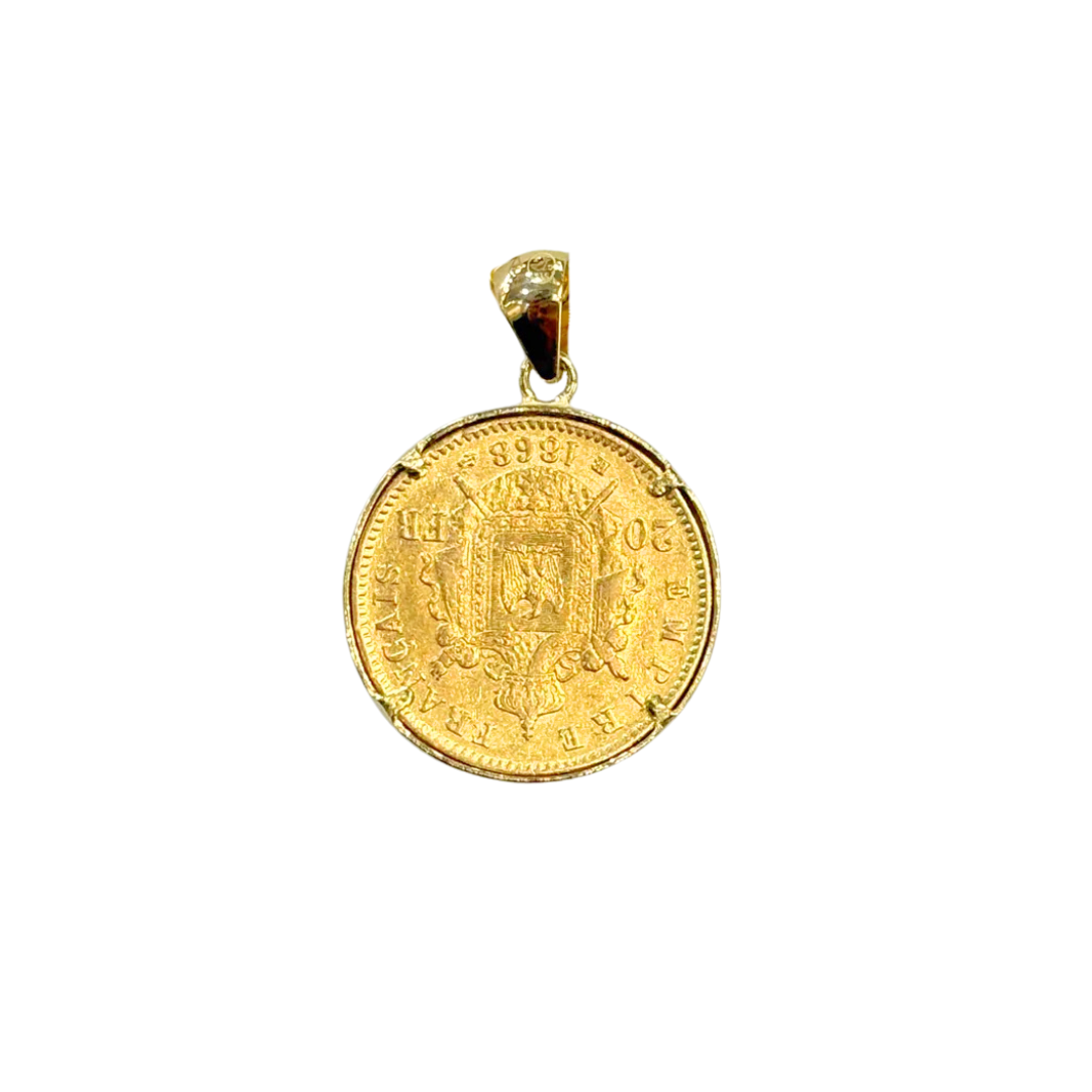 Monture Pendentif Lisse Pièce 20 Francs - Porte Pièce Or Jaune 750