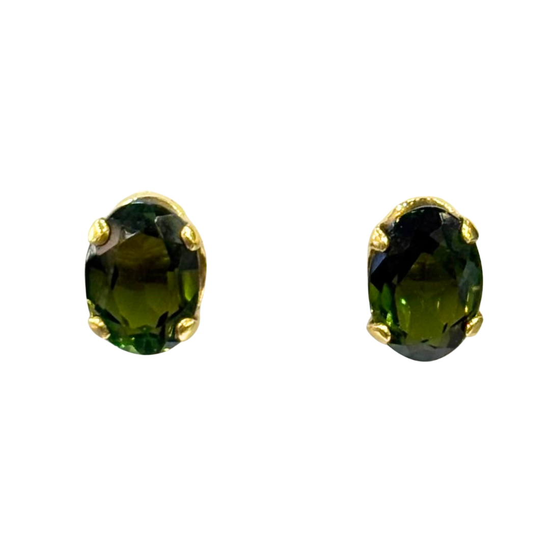 Boucles D'oreilles Puces - Or Jaune 750 & Tourmalines Verte