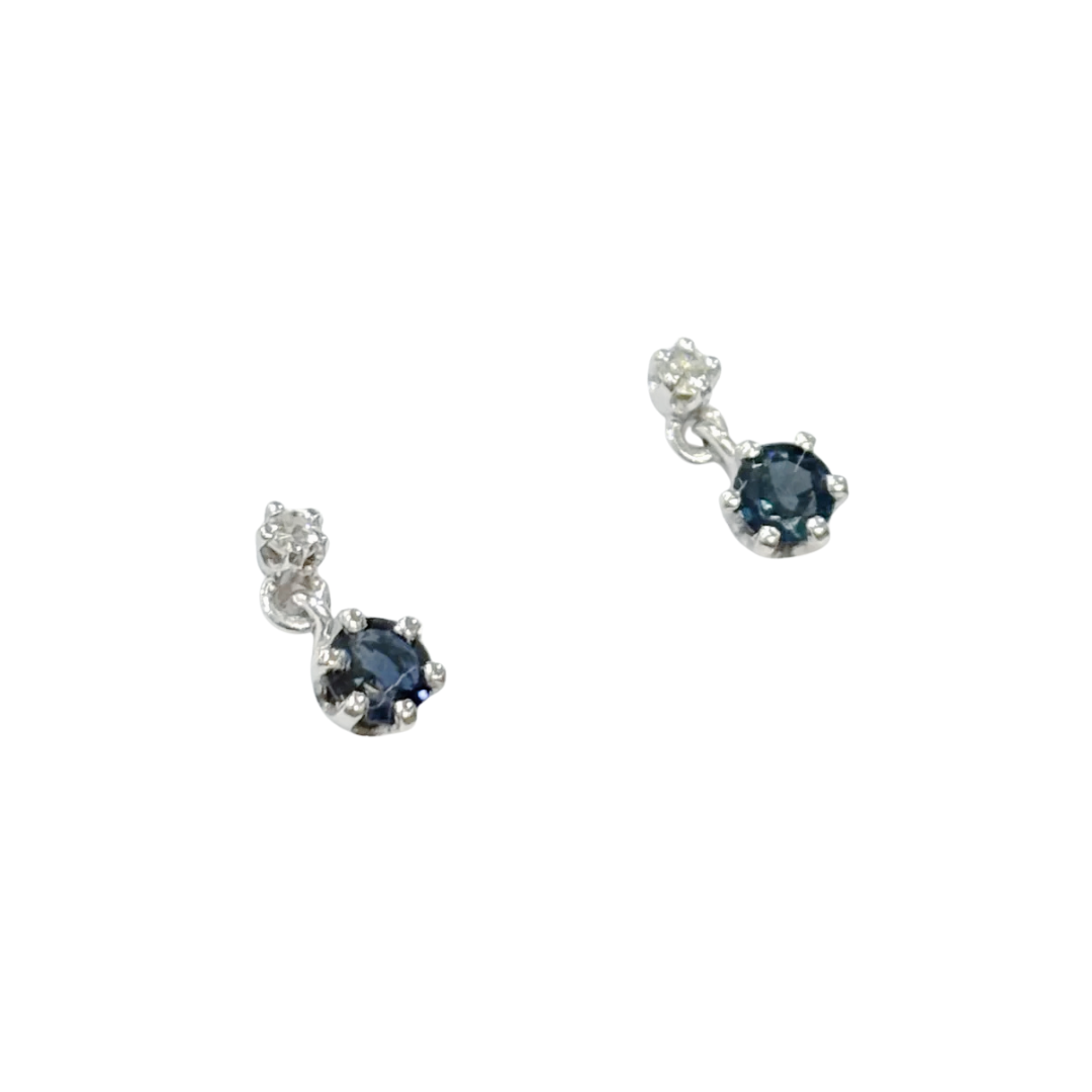 Boucles D'oreilles Puces Vintage - Or Blanc 750 Saphirs & Diamants