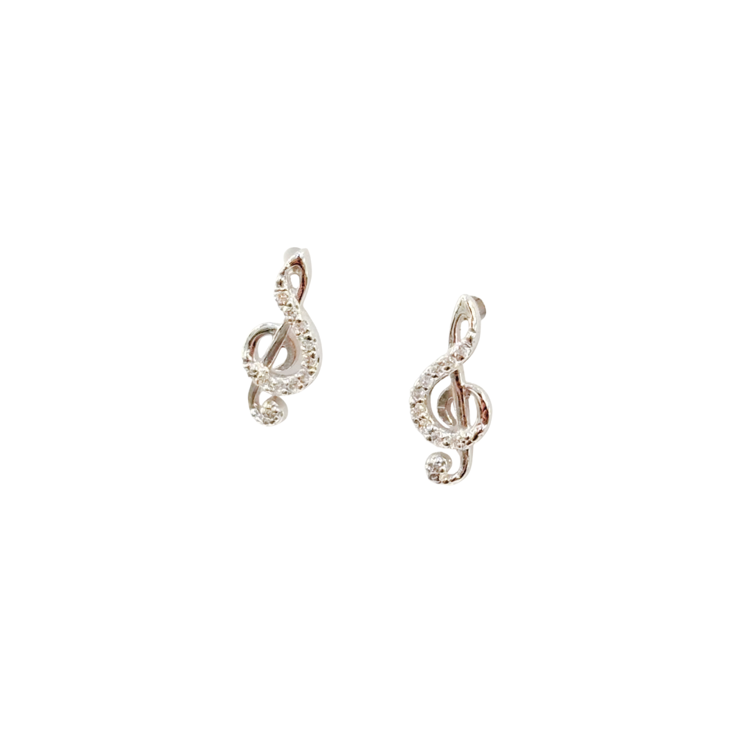 Boucles D'oreilles Note de Musique - Or Blanc 750 & Diamants