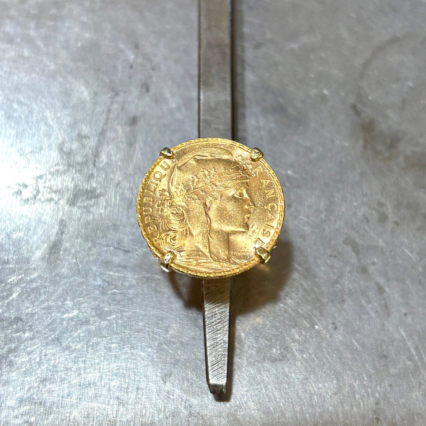 Bague Pièce - Or Jaune 750 & Pièce Or 20 Francs Marianne Coq