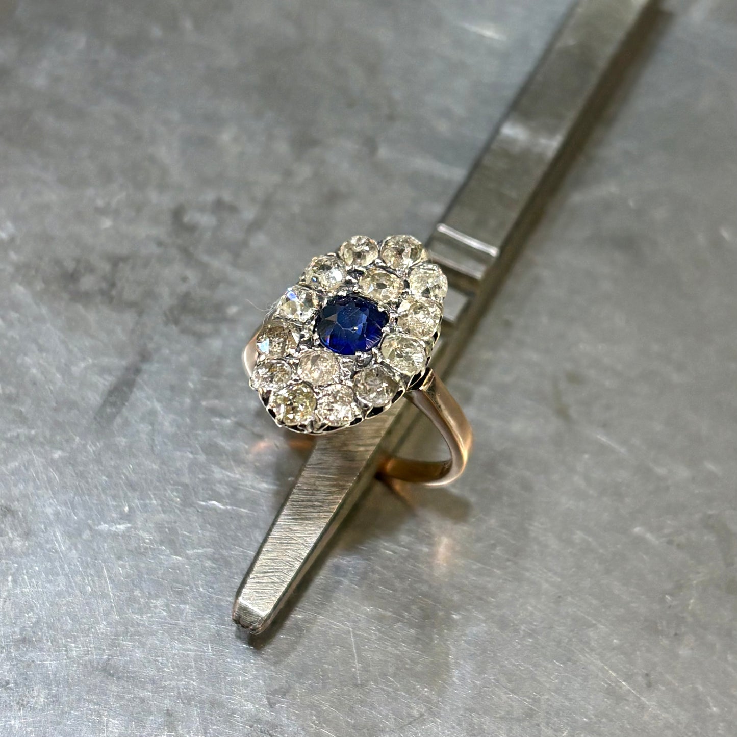 Bague Vintage - Or Rose 750 Saphir & Diamants