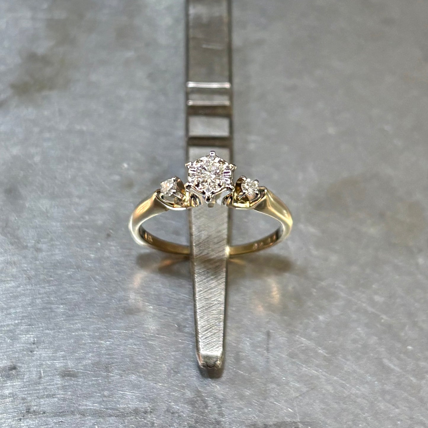 Bague Solitaire Vintage - Or Jaune/Blanc 585 & Diamants