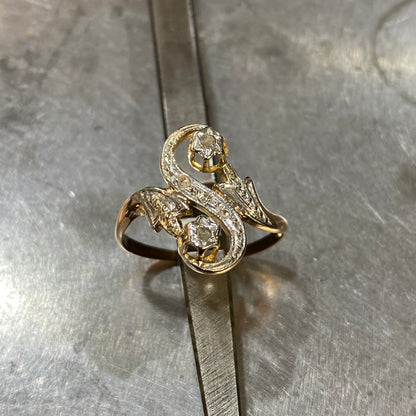 Bague Art Nouveau - Or Jaune 750 & Diamants