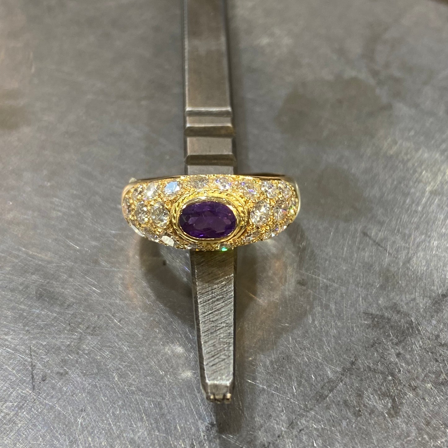 Bague Jonc - Or Jaune 750 Améthyste & Diamants Création Fremont