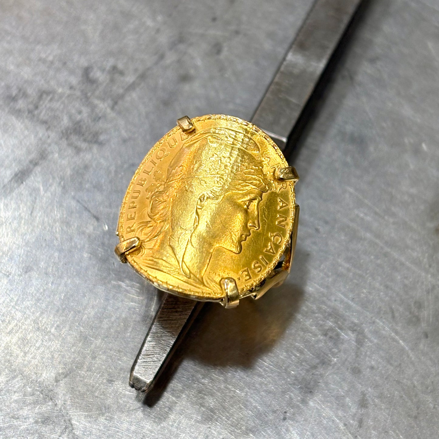 Bague Pièce - Or Jaune 750 & Pièce Or 20 Francs Marianne Coq