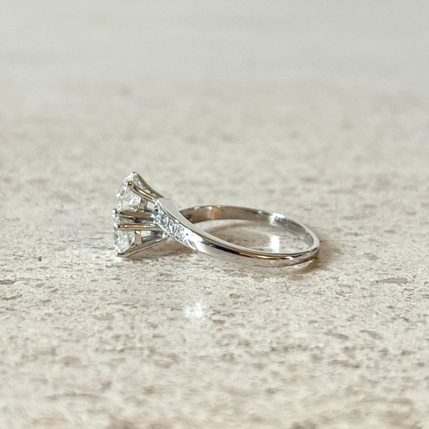Bague Solitaire Vintage Toi & Moi - Or Blanc 750 & Diamants