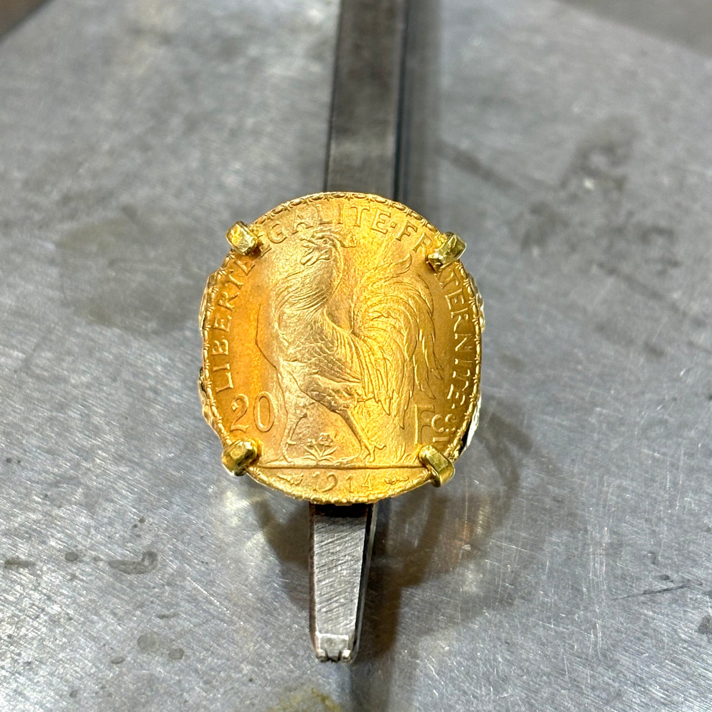 Bague Pièce - Or Jaune 750 & Pièce Or 20 Francs Marianne Coq