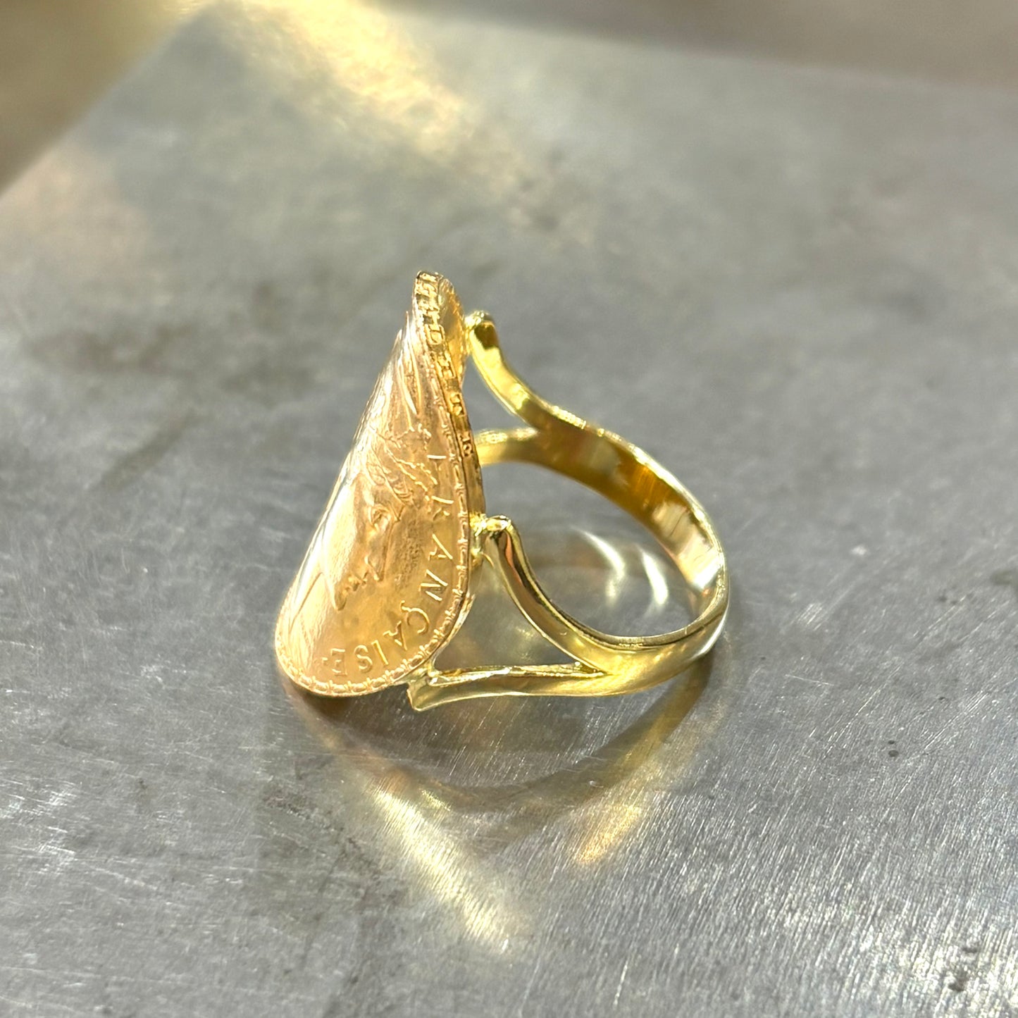 Bague Pièce - Or Jaune 750 & Pièce Or 20 Francs Marianne Coq