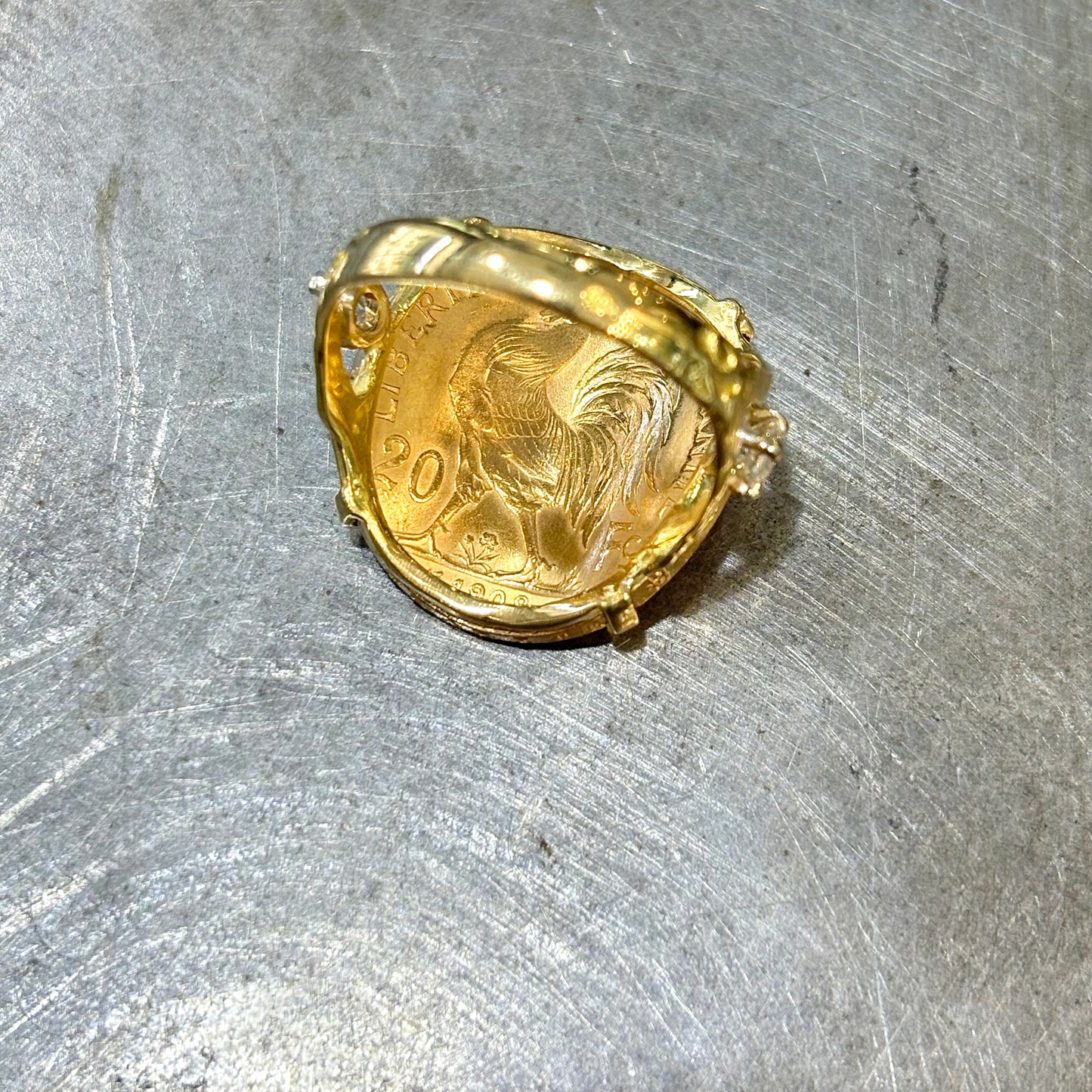Bague Pièce - Or Jaune 750 & Pièce 20 Marianne Coq & Diamants