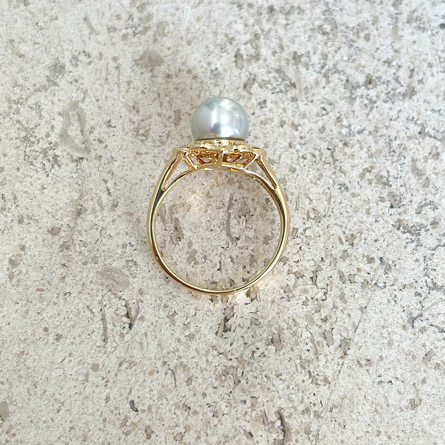 Bague Vintage Florale - Or Jaune 750 Perle & Diamants
