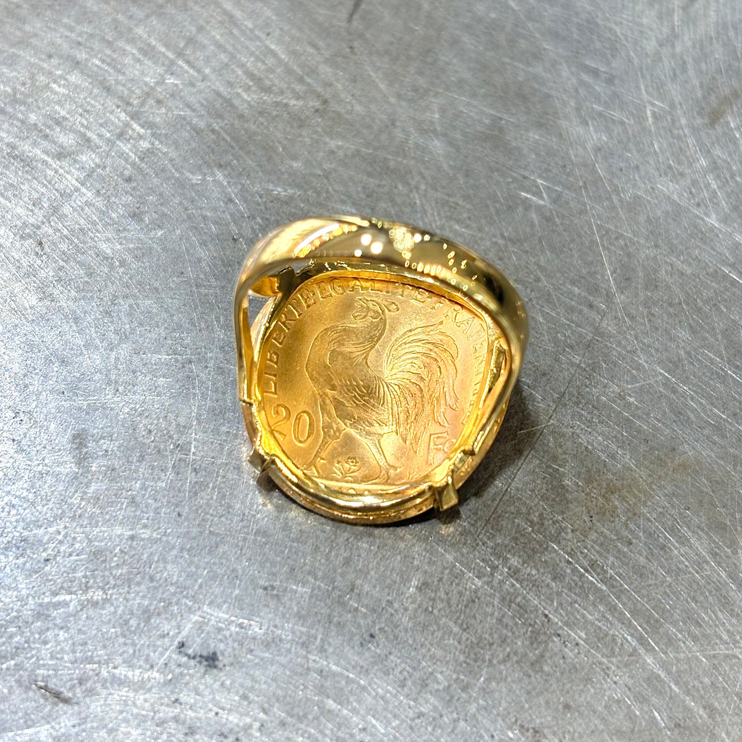 Bague Pièce - Or Jaune 750 & Pièce Or 20 Francs Marianne Coq