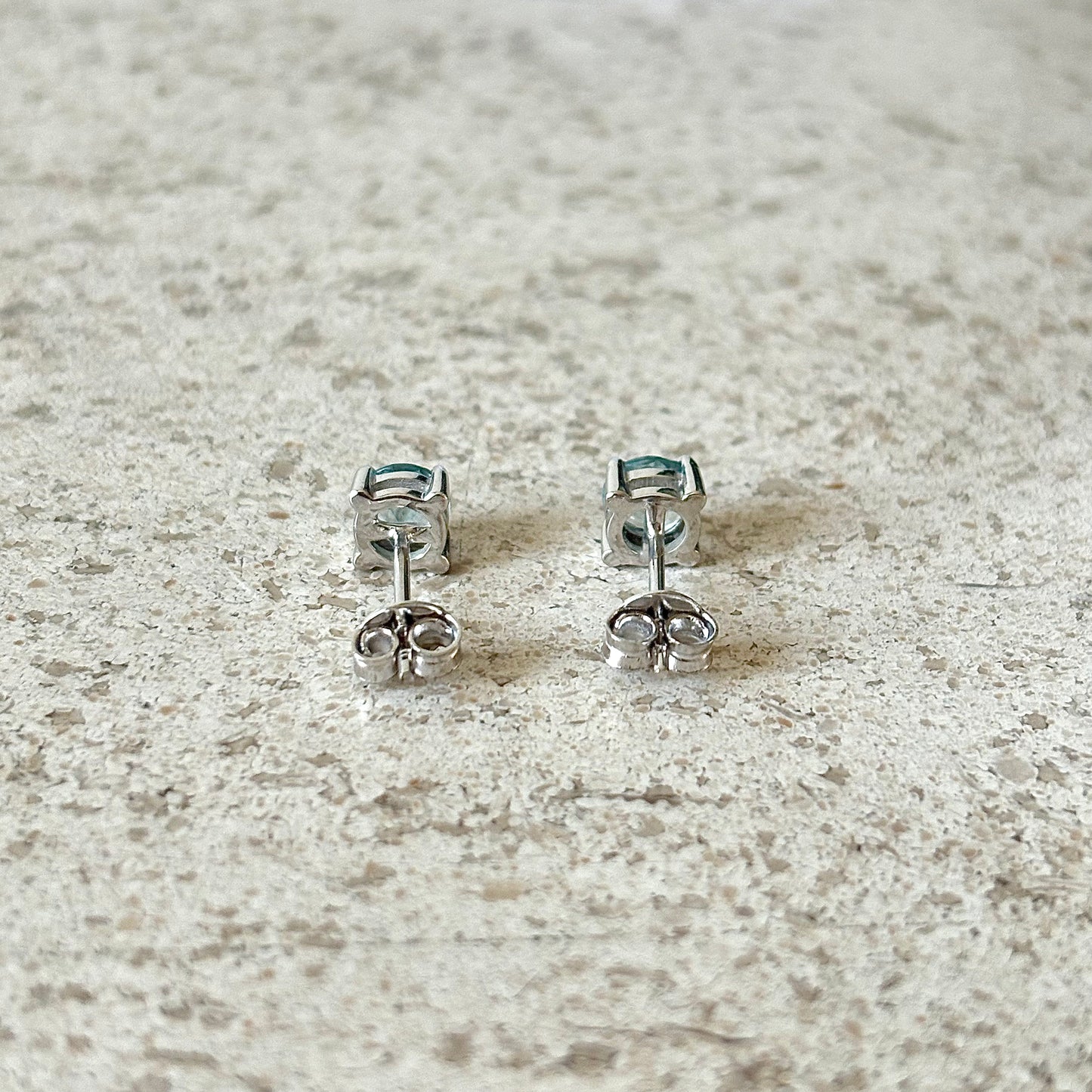Boucles D'oreilles Puces - Or Blanc 750 & Aigues-Marines