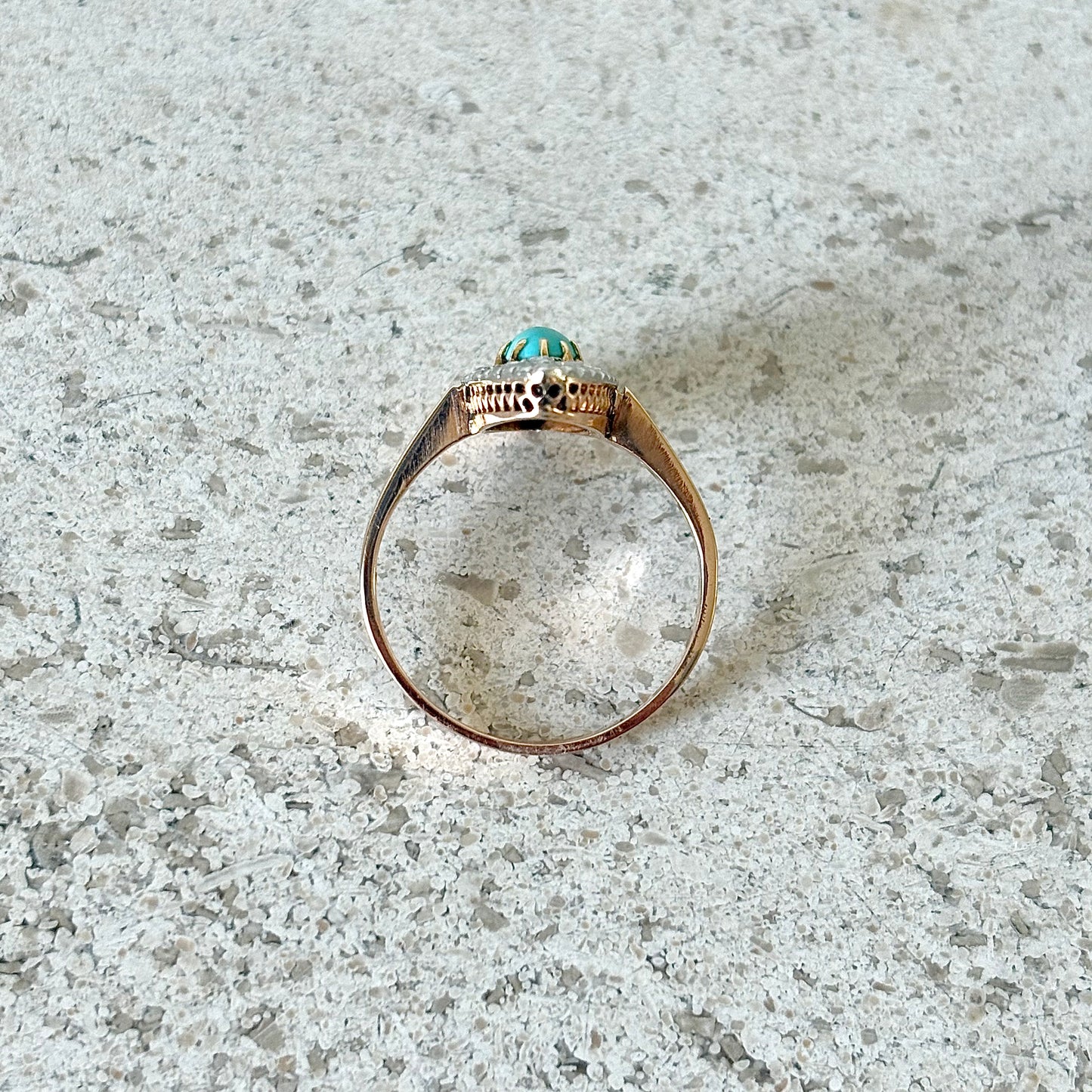 Bague Marquise Art Déco - Or Jaune 750 Turquoise & Diamants