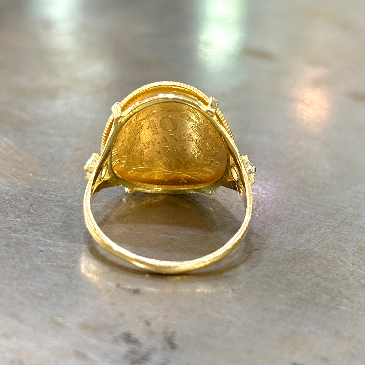 Bague Pièce - Or Jaune 750 & Pièce 10 Francs Napoléon & Diamants