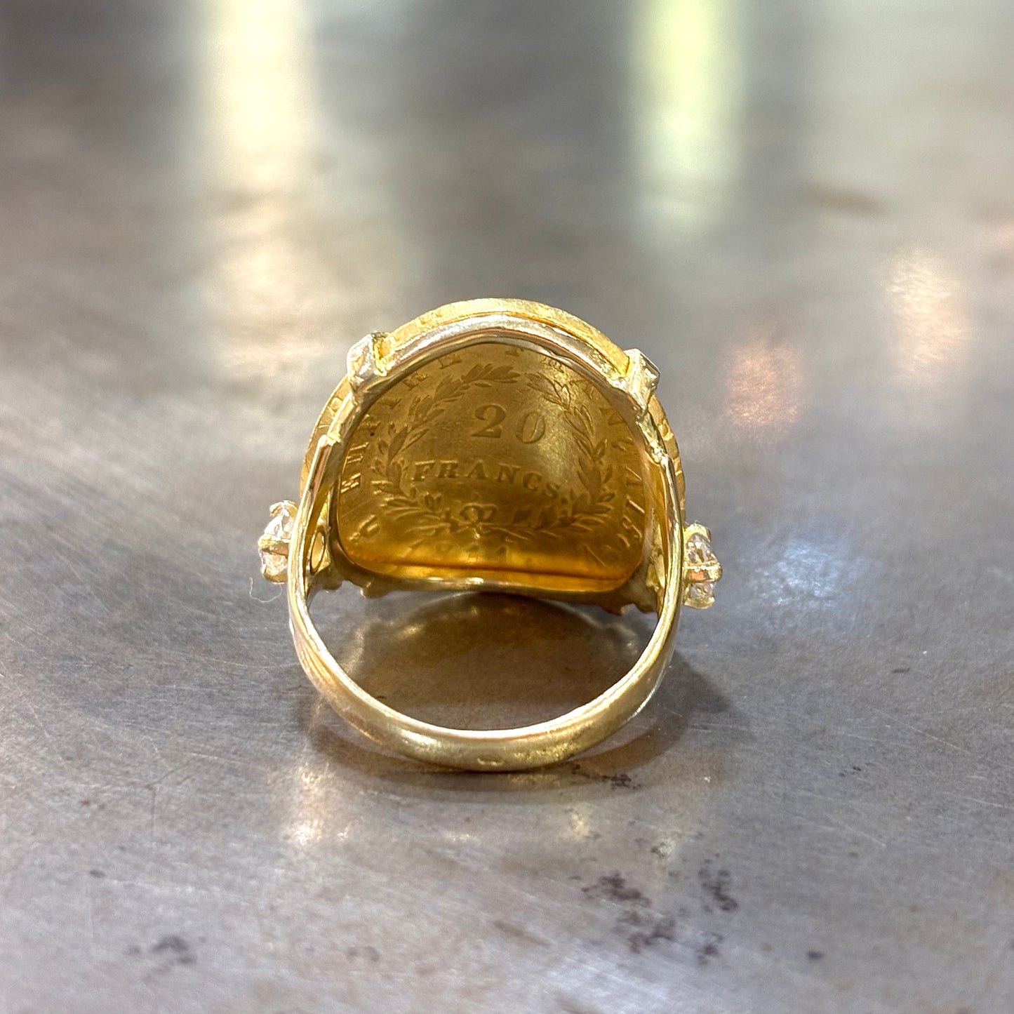 Bague Pièce - Or Jaune 750 & Pièce 20 Francs Napoléon & Diamants