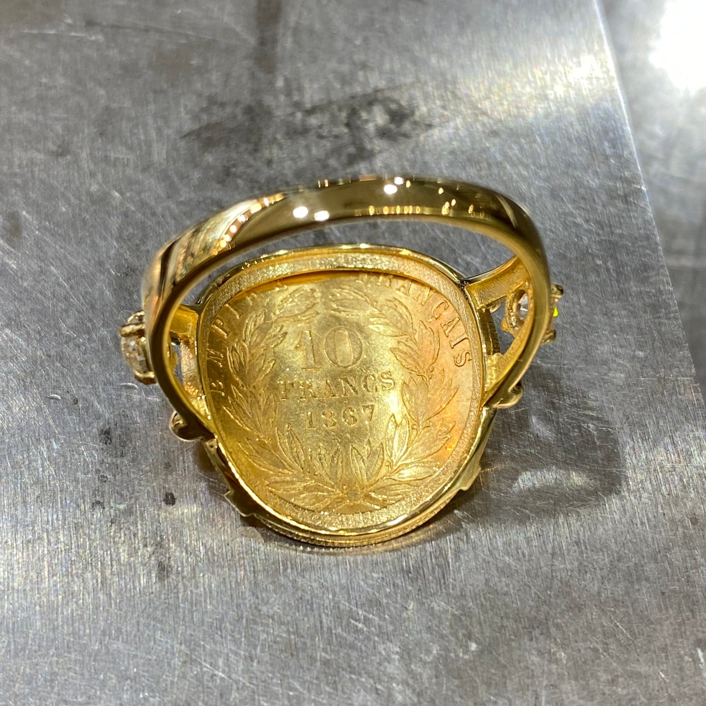 Bague Pièce - Or Jaune 750 Pièce 10 Francs Napoléon & Diamants