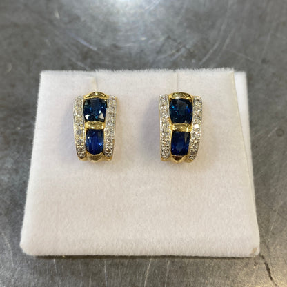 Boucles D'oreilles Art Déco - Or Jaune 750 Saphirs & Diamants