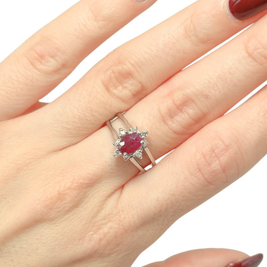 Bague Réversible Vintage - Or Blanc 585 Rubis & Diamants