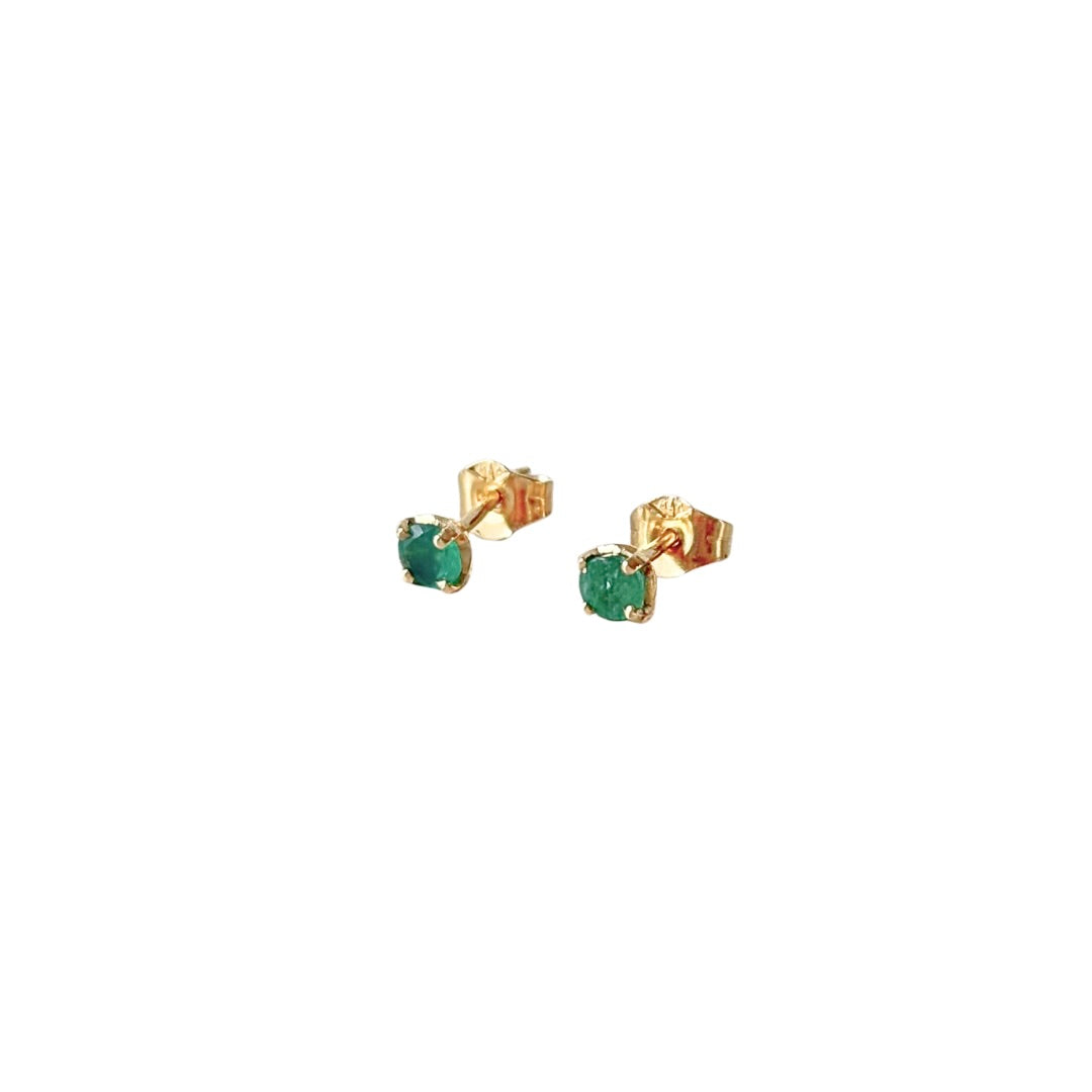 Boucles D'oreilles Puces - Or Jaune 750 & Émeraudes