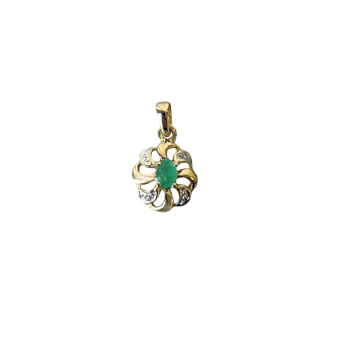 Pendentif Floral Vintage - Or Jaune 750 & Émeraude