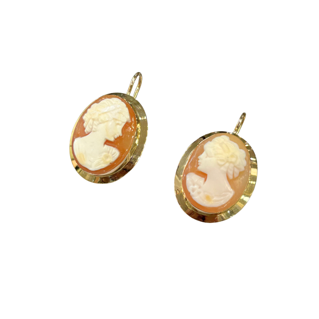 Boucles D'oreilles Vintages - Or Jaune 750 & Camée