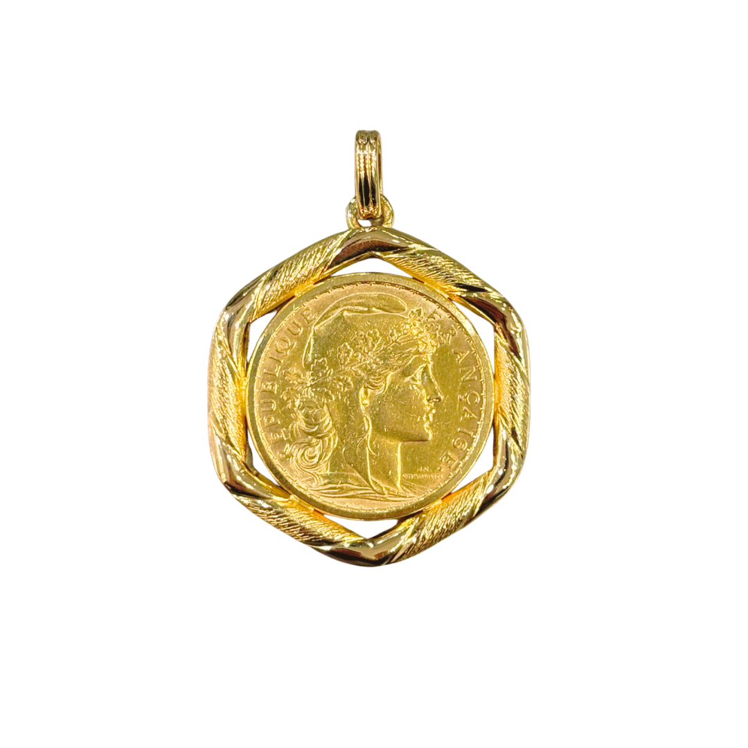 Pendentif Pièce - Or Jaune 750 & Pièce 20 Francs Marianne Coq