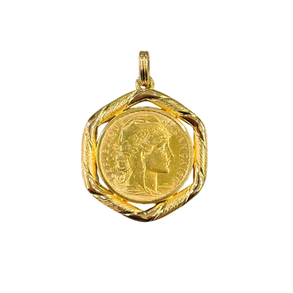 Pendentif Pièce - Or Jaune 750 & Pièce 20 Francs Marianne Coq