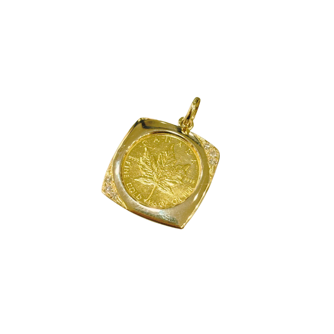 Pendentif Pièce - Or Jaune 585 & Pièce Or Maple Leaf 5 Dollars & Diamants
