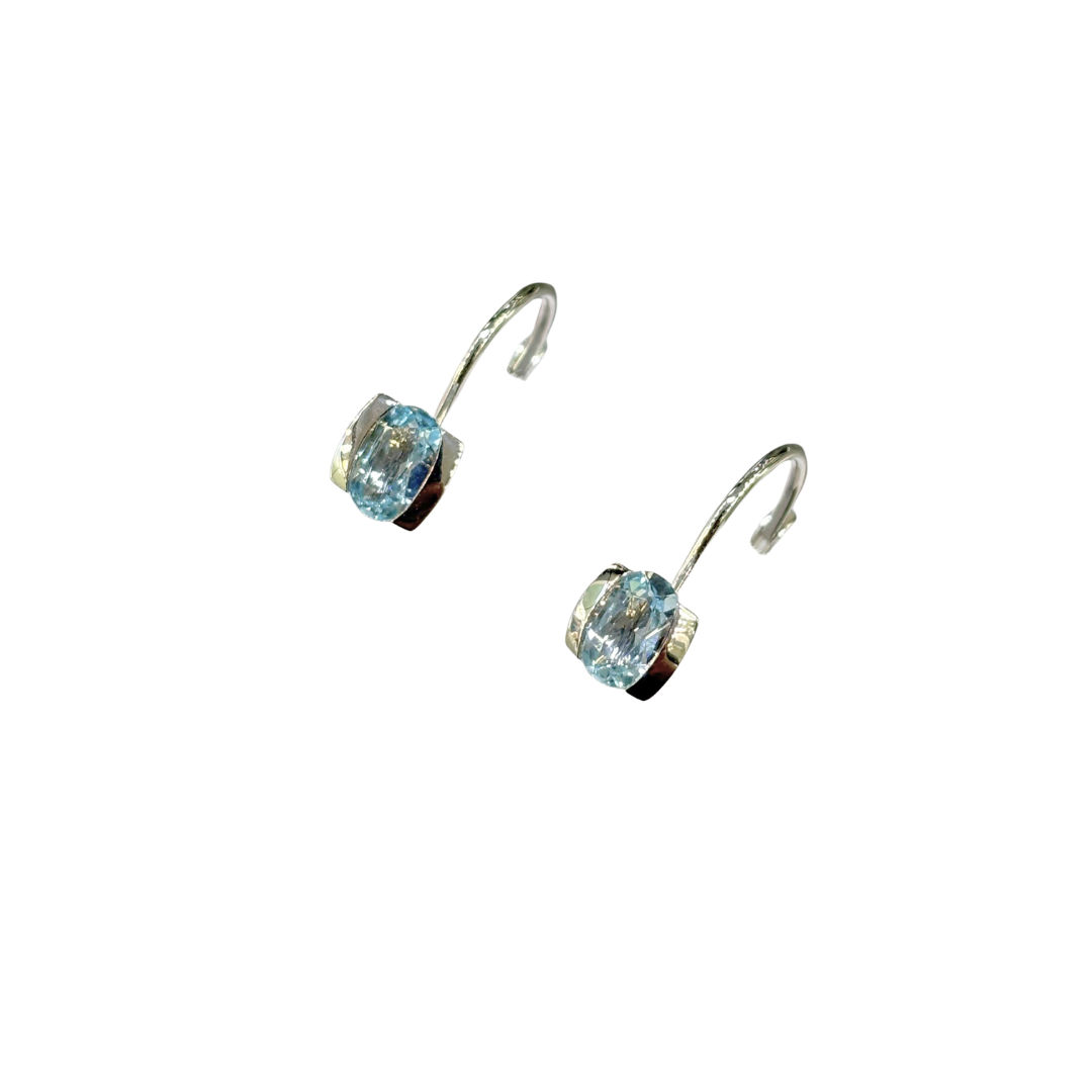 Boucles D'oreilles Dormeuse - Or Blanc 750 & Topazes