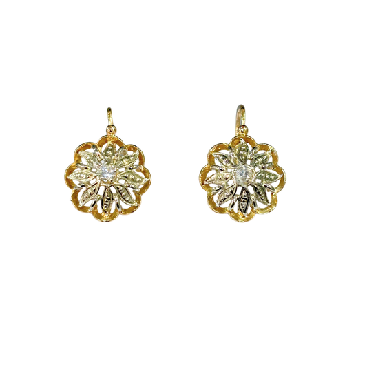 Boucles D'oreilles Vintage - Or Jaune/Blanc 750 & Diamants