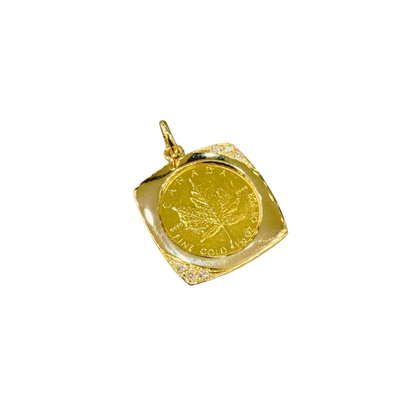 Pendentif Pièce - Or Jaune 585 & Pièce Or Maple Leaf 5 Dollars & Diamants