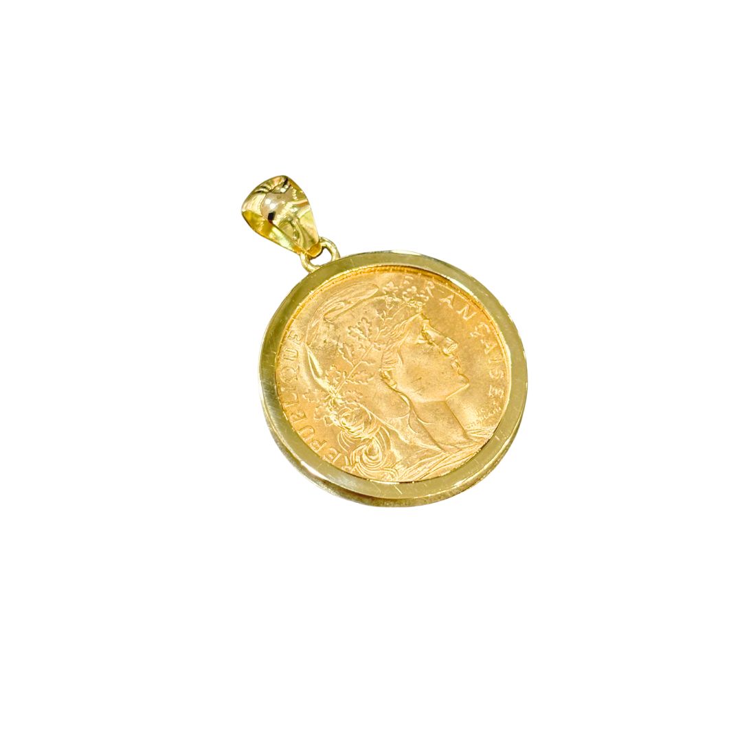 Pendentif Pièce - Or Jaune 750 & Pièce Or 20 Francs Marianne Coq