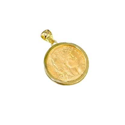 Pendentif Pièce - Or Jaune 750 & Pièce Or 20 Francs Marianne Coq