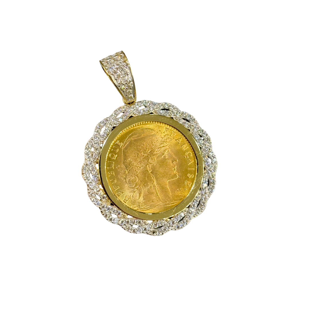 Pendentif Pièce - Or Jaune 750 & Pièce Or 20 Francs Marianne Coq