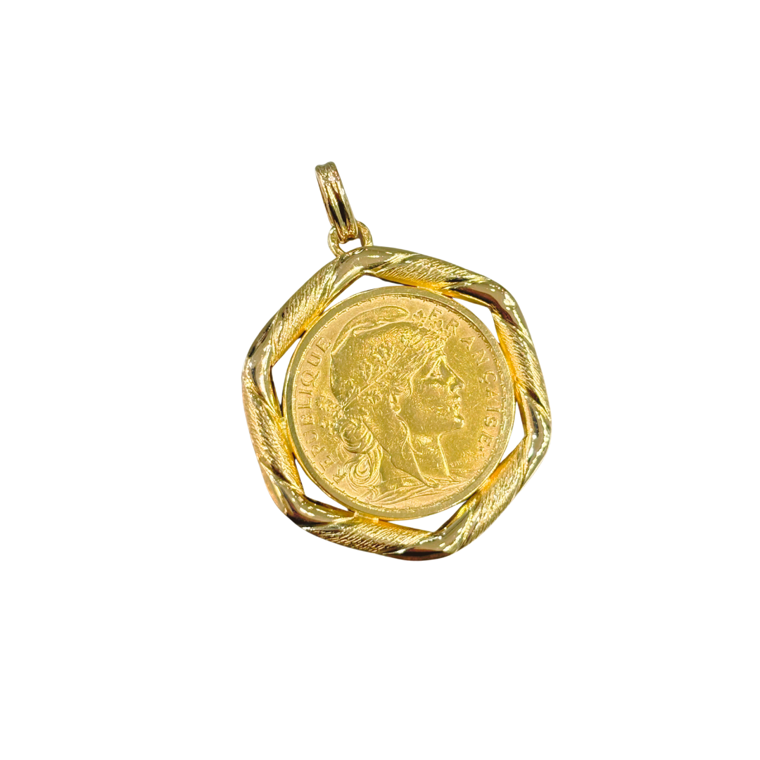 Pendentif Pièce - Or Jaune 750 & Pièce 20 Francs Marianne Coq